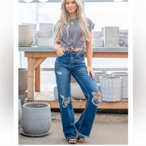 KanCan Blue Distressed Flare Jeans